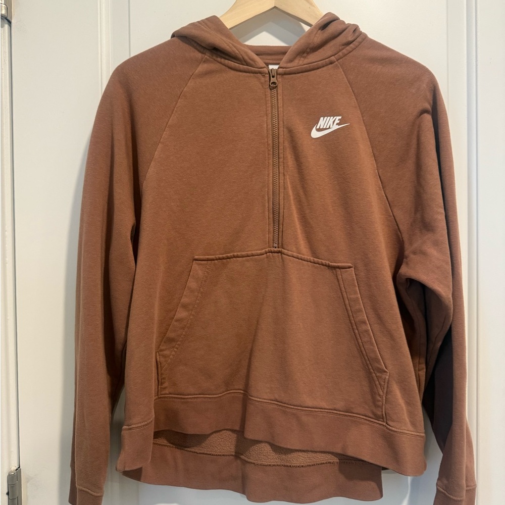Nike Brown Women Half-Zip Women Crop Hoodie S
